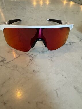 Oakley White Frame Sunglasses with Red-Orange Mirrored Lens